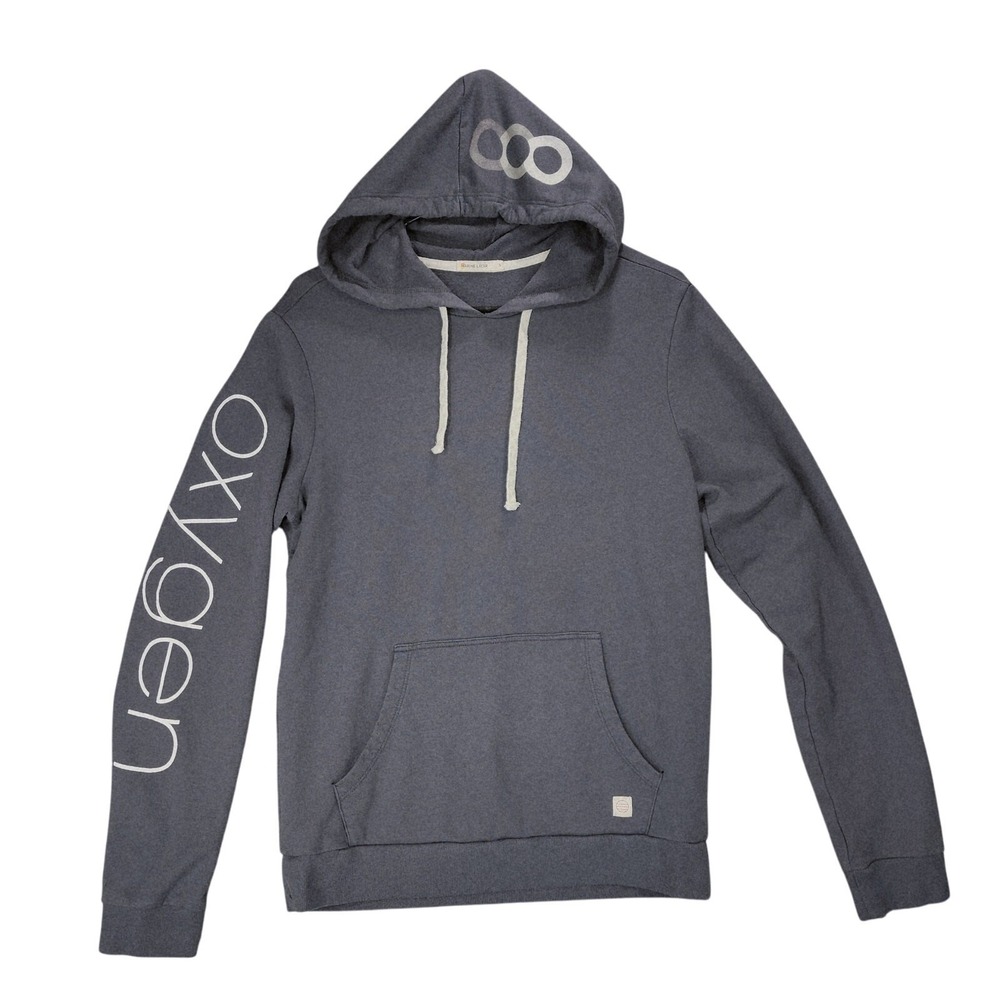 Marine Layer Hoodie sz S Men Oxygen Spellout Gray White Pullover Kangaroo Pocket